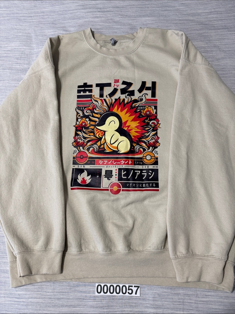 Pokémon Cyndaquil Graphic Crewneck Sweatshirt Men's L Beige Vintage Style